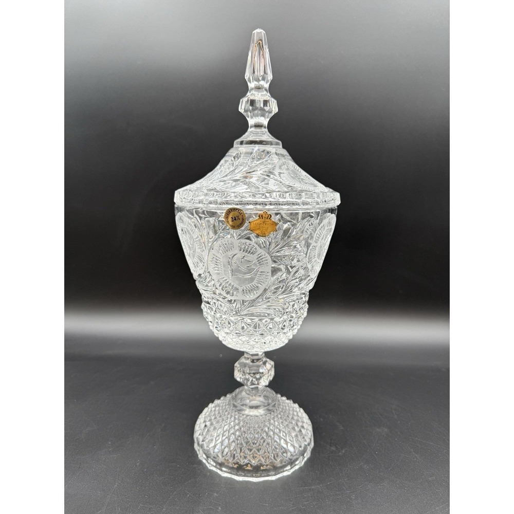 The Rose Collection Brilliant Hand Cut‎ Crystal Pedestal Candy Box 16" Germany
